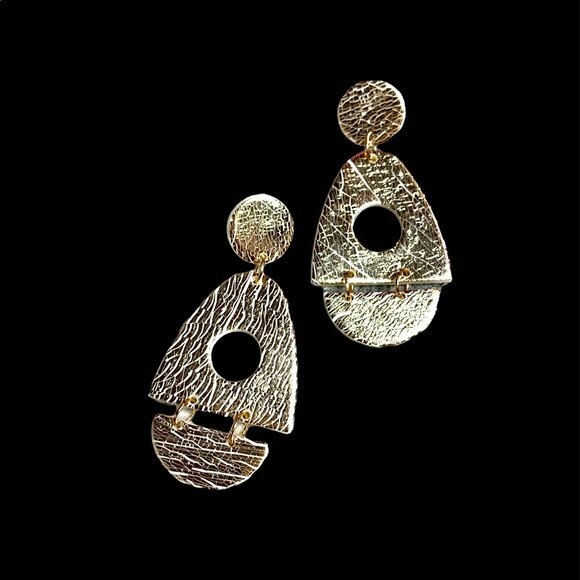 Gold Foil Geometric Goddess Drop Earrings - Picture 1 of 3